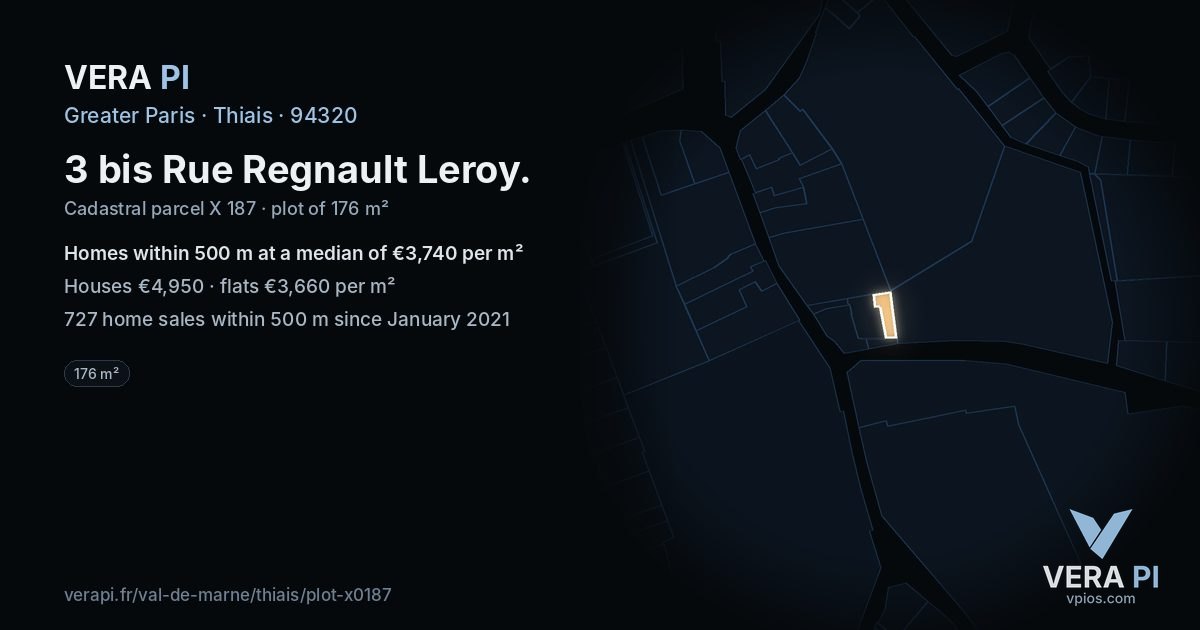 3 bis Rue Regnault Leroy, Thiais at night – the plot lit, the parcels around coloured by the prices near them