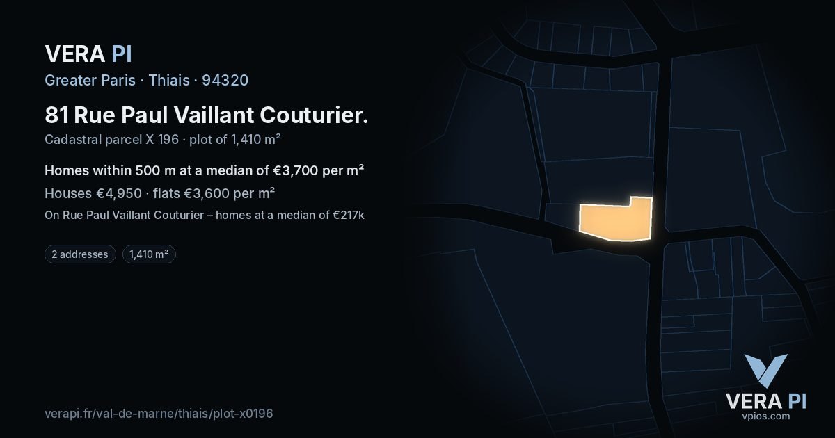 81 Rue Paul Vaillant Couturier, Thiais at night – the plot lit, the parcels around coloured by the prices near them