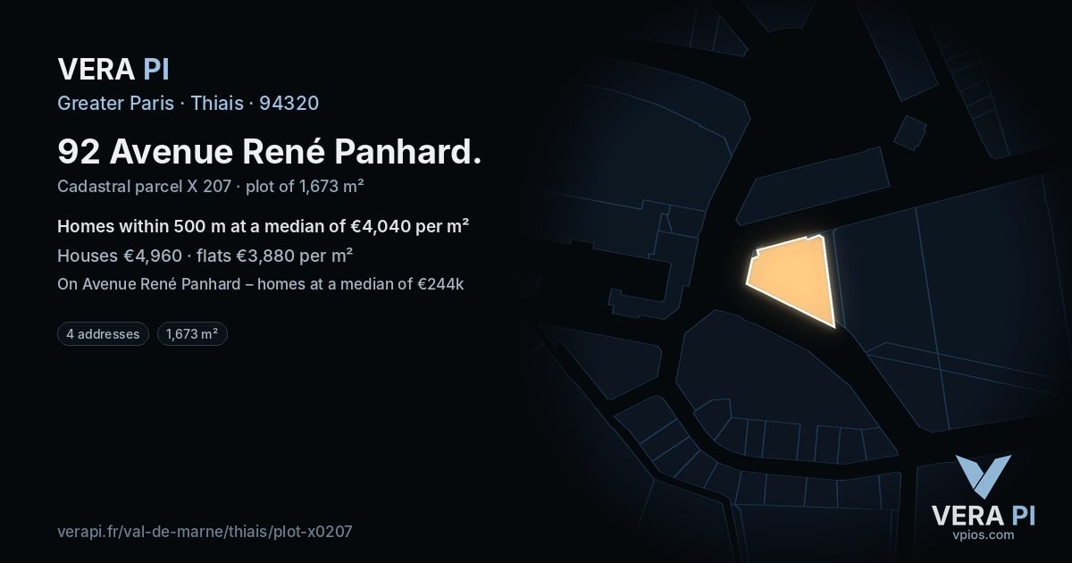 92 Avenue René Panhard, Thiais at night – the plot lit, the parcels around coloured by the prices near them