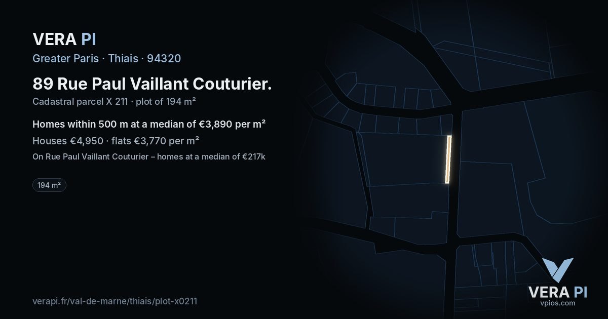89 Rue Paul Vaillant Couturier, Thiais at night – the plot lit, the parcels around coloured by the prices near them