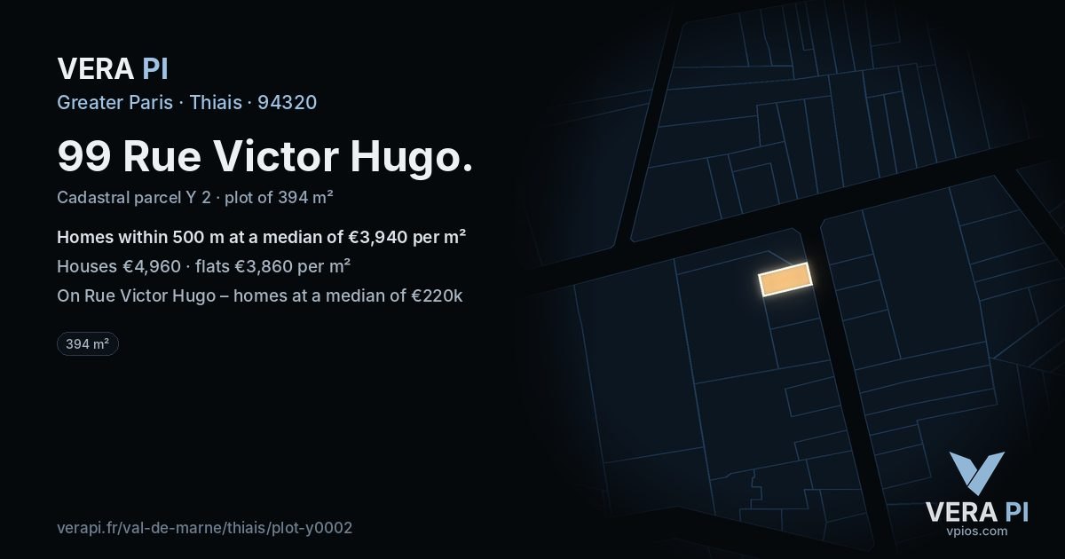 99 Rue Victor Hugo, Thiais at night – the plot lit, the parcels around coloured by the prices near them