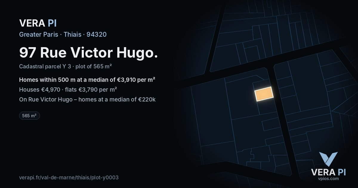 97 Rue Victor Hugo, Thiais at night – the plot lit, the parcels around coloured by the prices near them