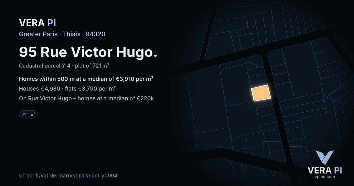 95 Rue Victor Hugo, Thiais at night – the plot lit, the parcels around coloured by the prices near them