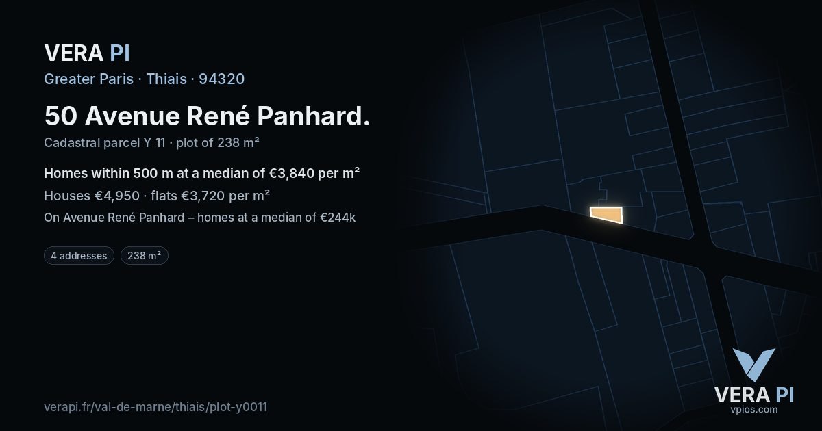 50 Avenue René Panhard, Thiais at night – the plot lit, the parcels around coloured by the prices near them