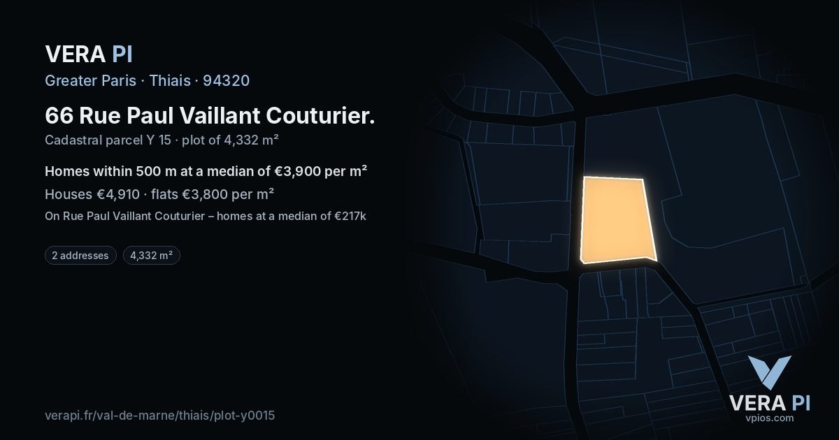 66 Rue Paul Vaillant Couturier, Thiais at night – the plot lit, the parcels around coloured by the prices near them