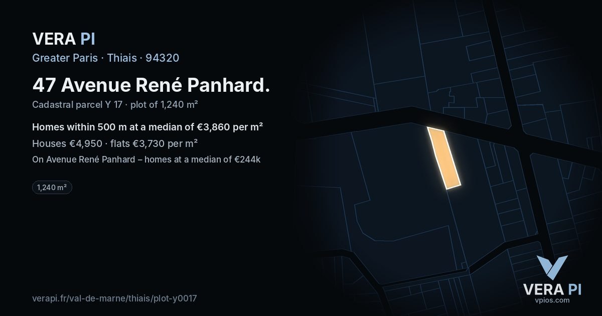 47 Avenue René Panhard, Thiais at night – the plot lit, the parcels around coloured by the prices near them