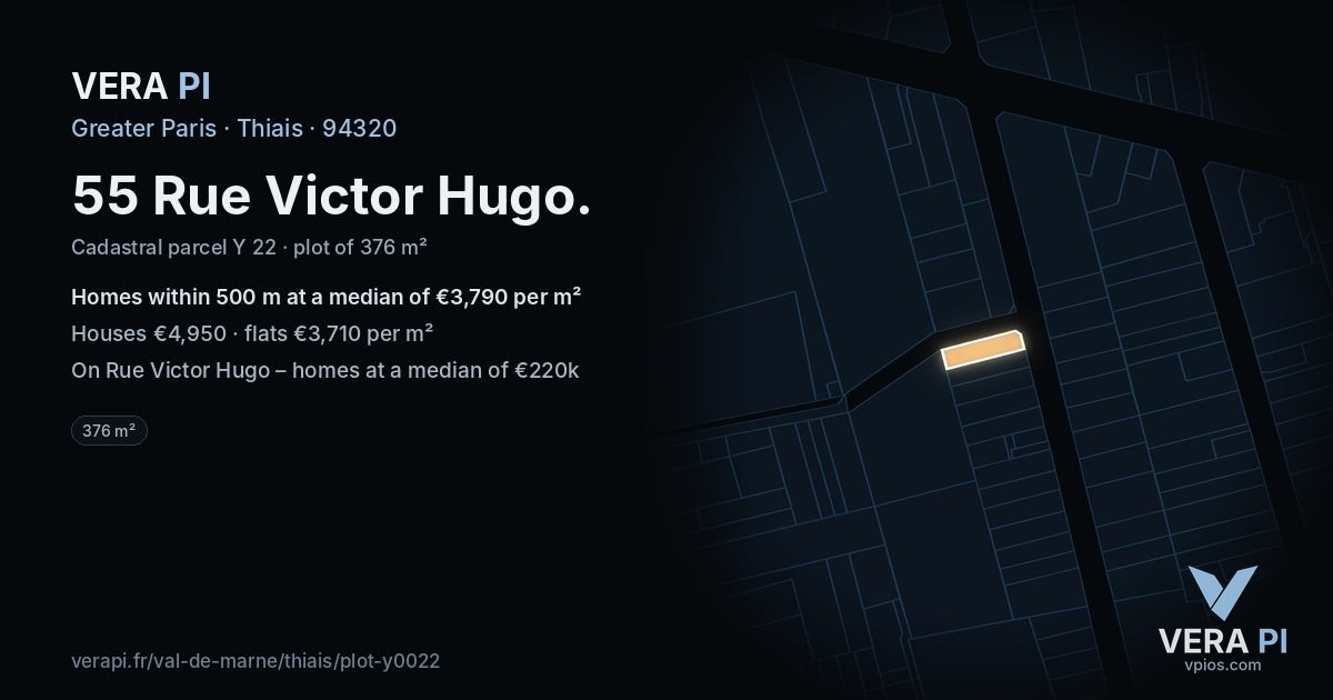 55 Rue Victor Hugo, Thiais at night – the plot lit, the parcels around coloured by the prices near them