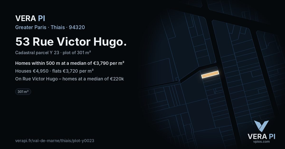 53 Rue Victor Hugo, Thiais at night – the plot lit, the parcels around coloured by the prices near them