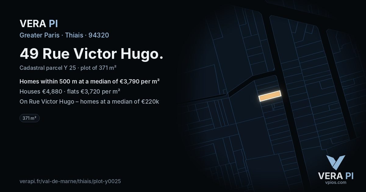 49 Rue Victor Hugo, Thiais at night – the plot lit, the parcels around coloured by the prices near them