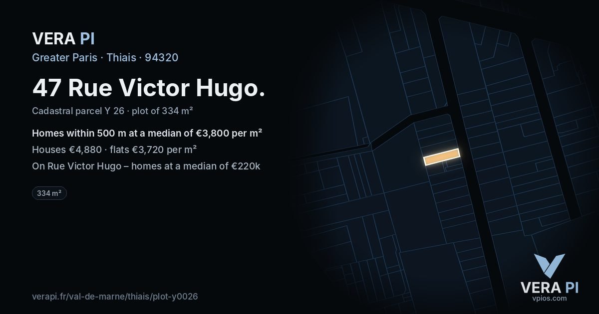 47 Rue Victor Hugo, Thiais at night – the plot lit, the parcels around coloured by the prices near them