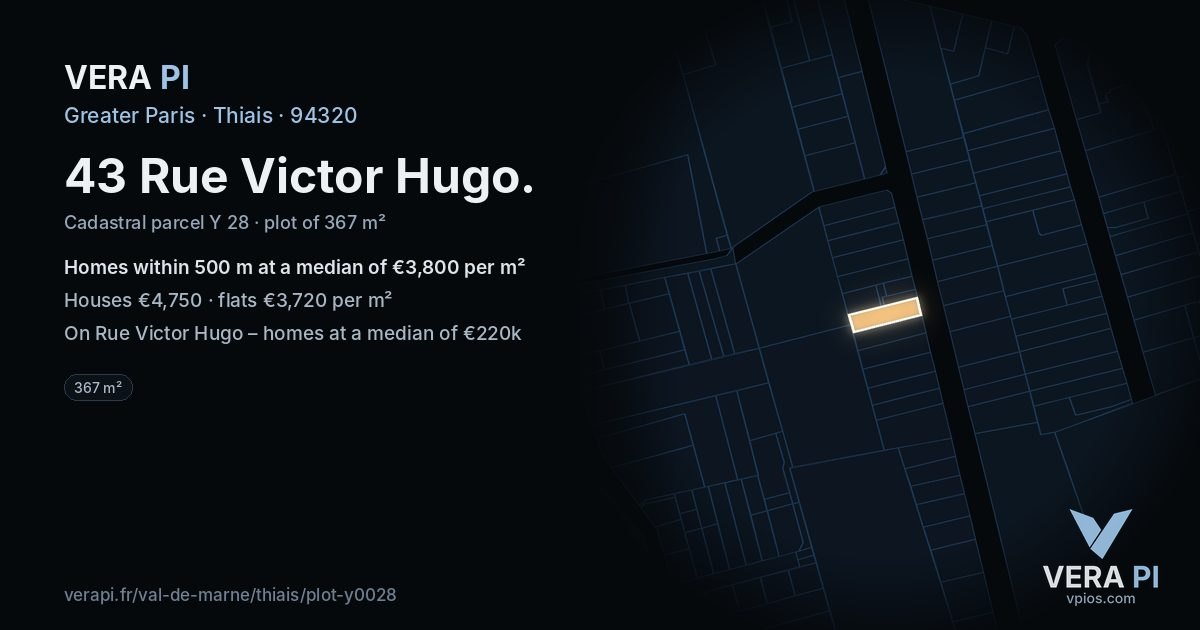 43 Rue Victor Hugo, Thiais at night – the plot lit, the parcels around coloured by the prices near them