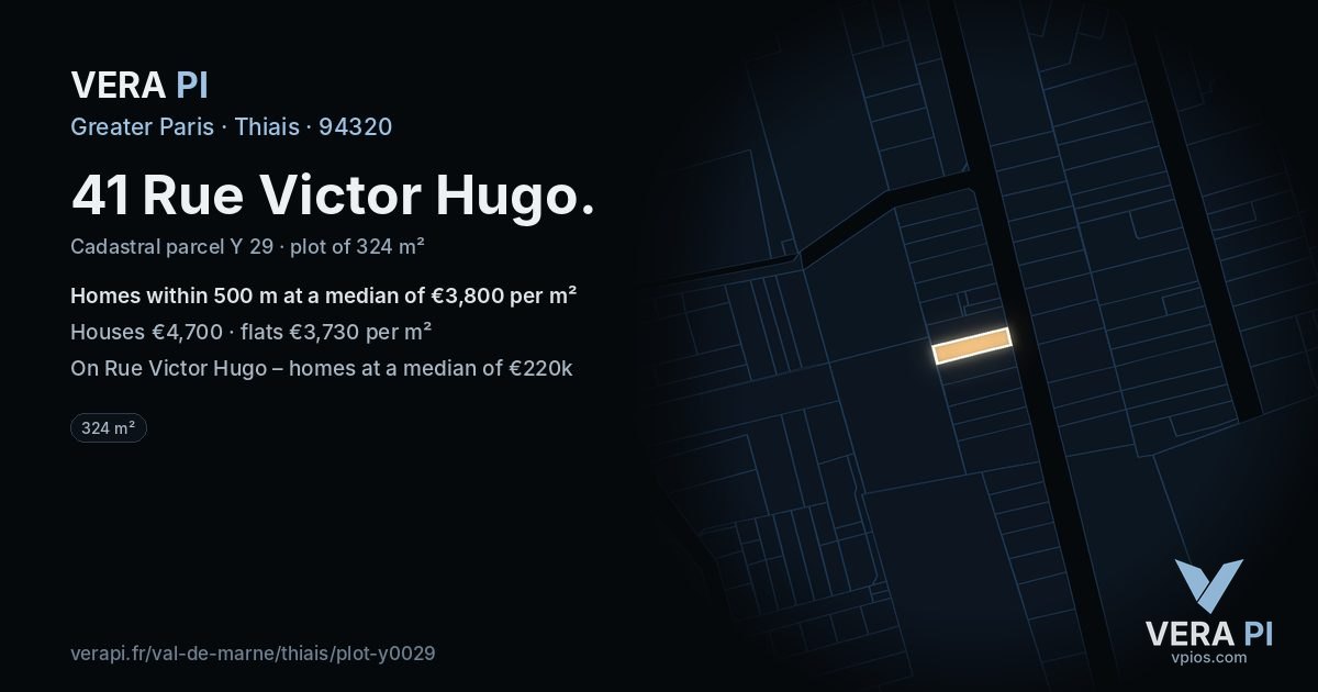 41 Rue Victor Hugo, Thiais at night – the plot lit, the parcels around coloured by the prices near them