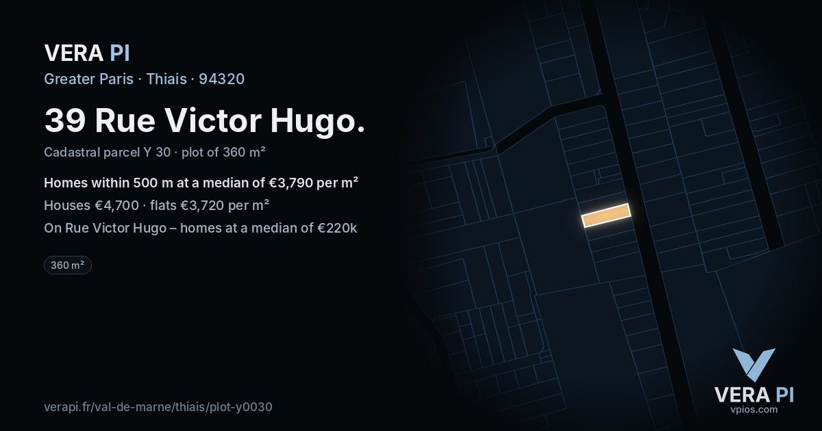 39 Rue Victor Hugo, Thiais at night – the plot lit, the parcels around coloured by the prices near them
