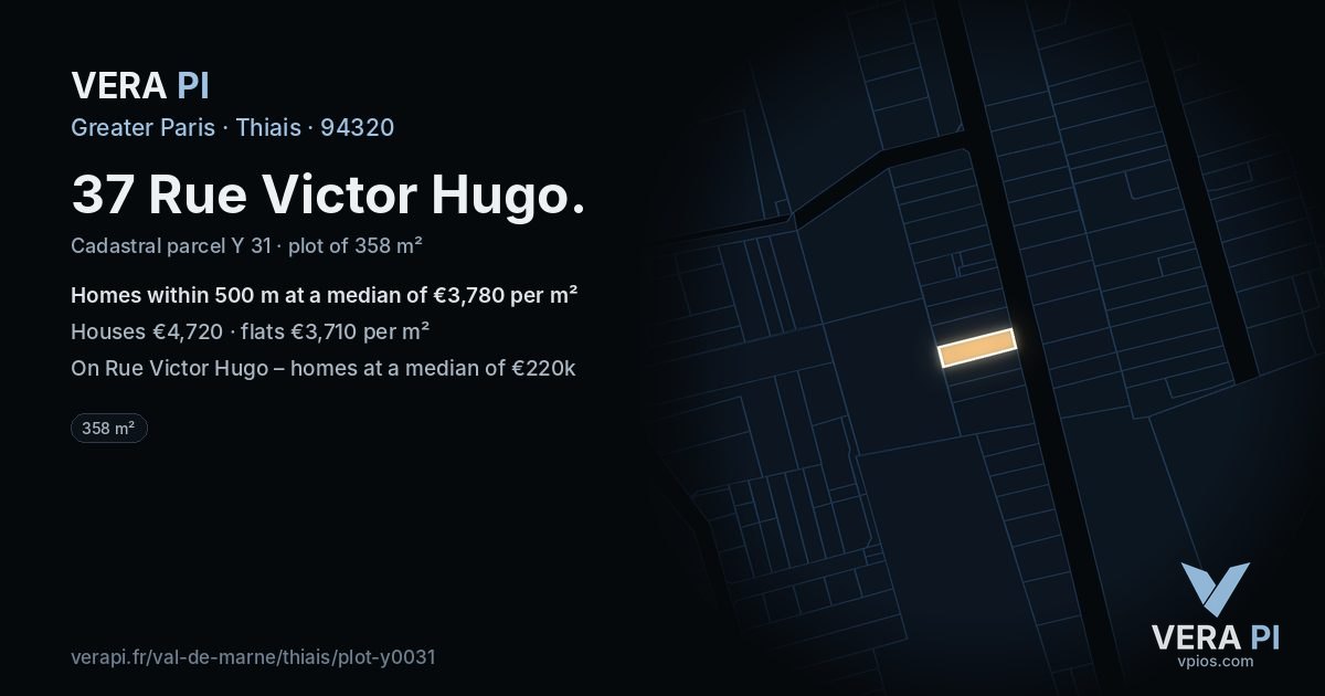 37 Rue Victor Hugo, Thiais at night – the plot lit, the parcels around coloured by the prices near them