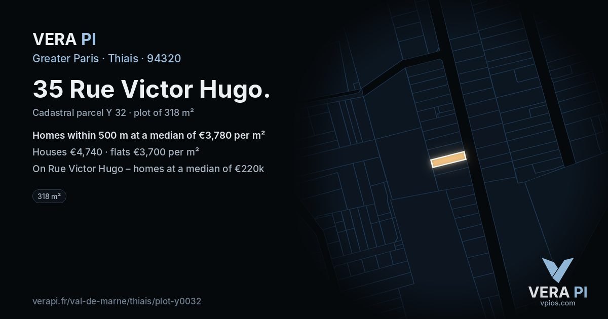 35 Rue Victor Hugo, Thiais at night – the plot lit, the parcels around coloured by the prices near them