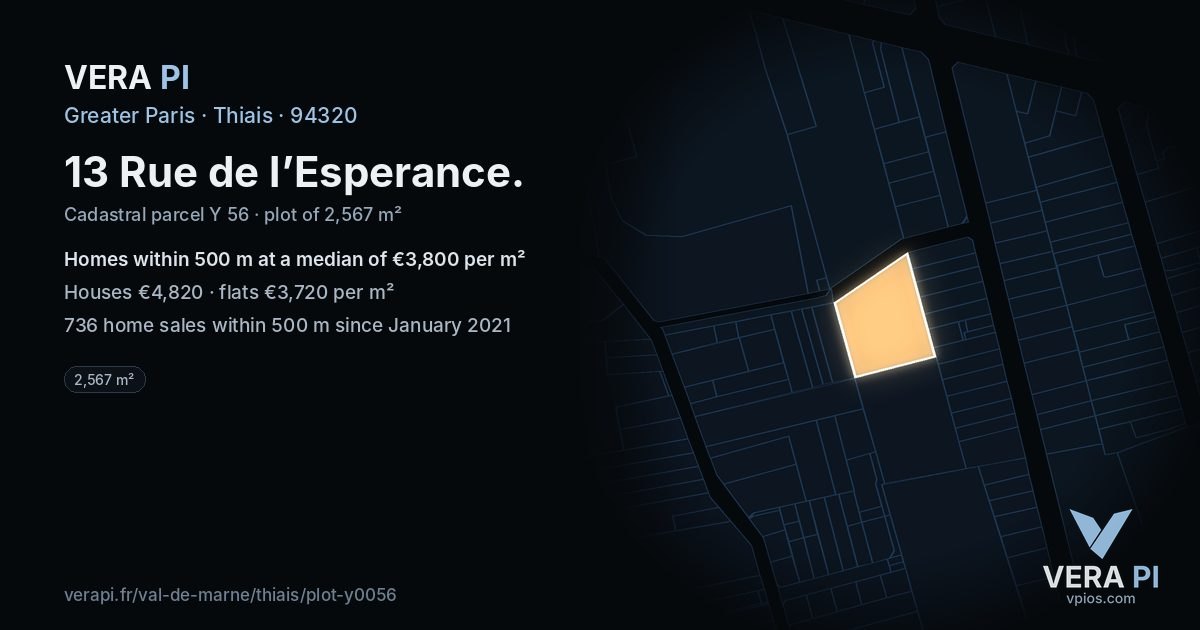13 Rue de l’Esperance, Thiais at night – the plot lit, the parcels around coloured by the prices near them