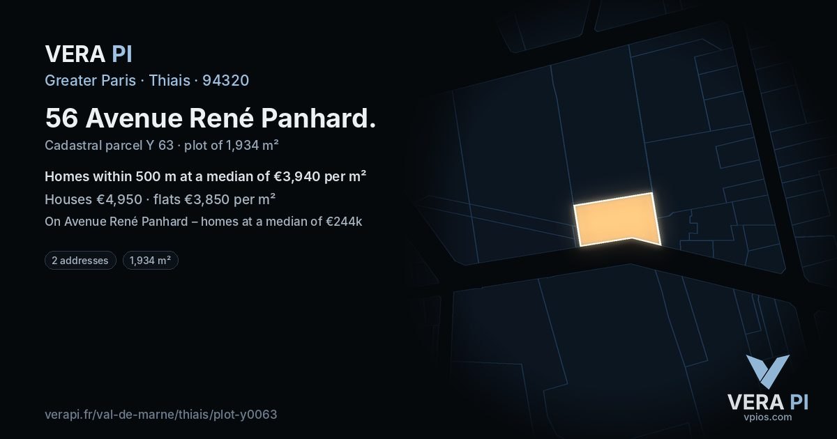 56 Avenue René Panhard, Thiais at night – the plot lit, the parcels around coloured by the prices near them