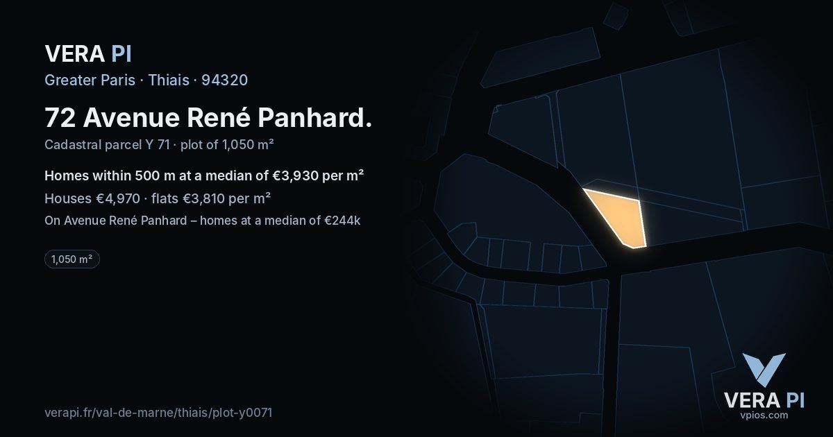 72 Avenue René Panhard, Thiais at night – the plot lit, the parcels around coloured by the prices near them