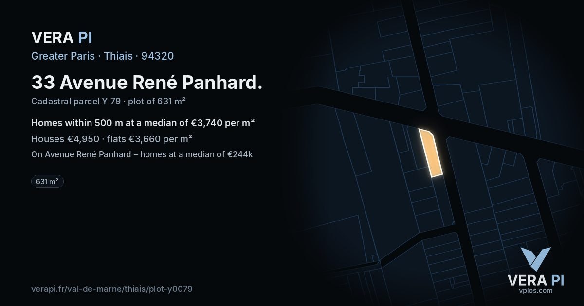 33 Avenue René Panhard, Thiais at night – the plot lit, the parcels around coloured by the prices near them