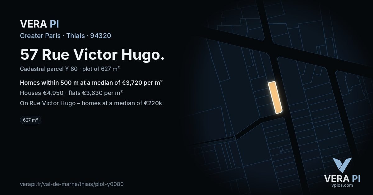 57 Rue Victor Hugo, Thiais at night – the plot lit, the parcels around coloured by the prices near them