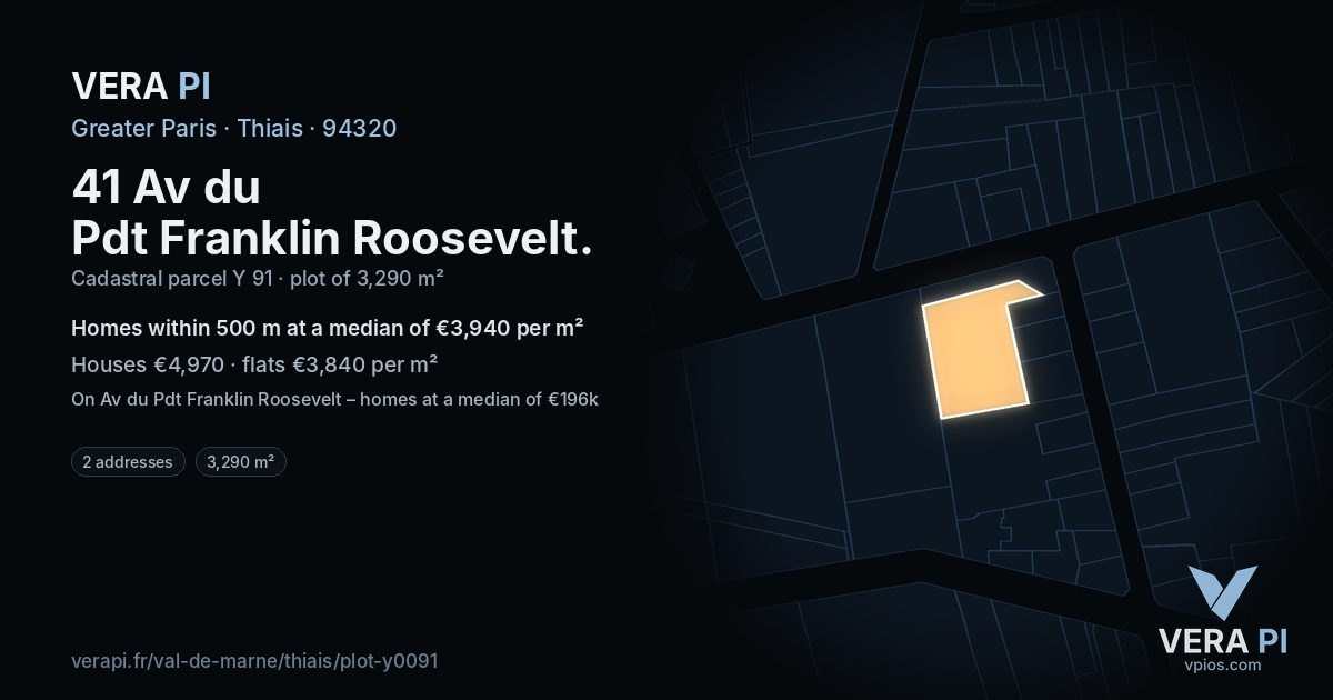 41 Av du Pdt Franklin Roosevelt, Thiais at night – the plot lit, the parcels around coloured by the prices near them