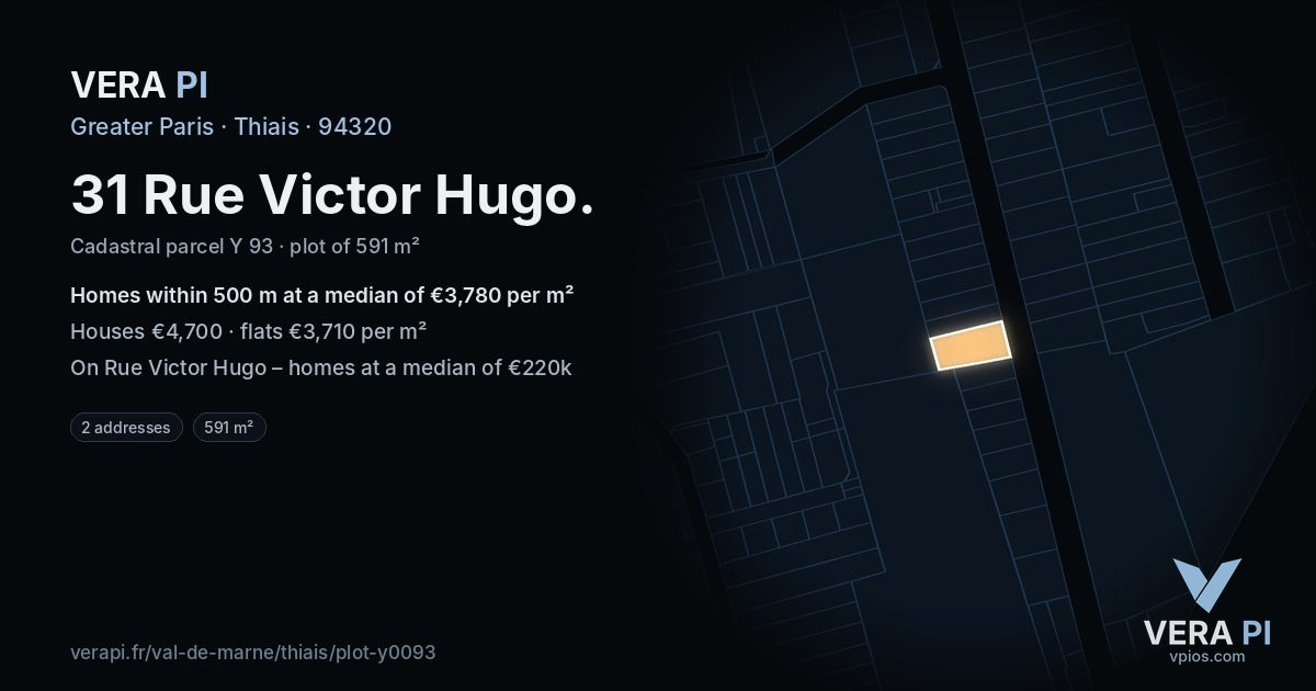 31 Rue Victor Hugo, Thiais at night – the plot lit, the parcels around coloured by the prices near them