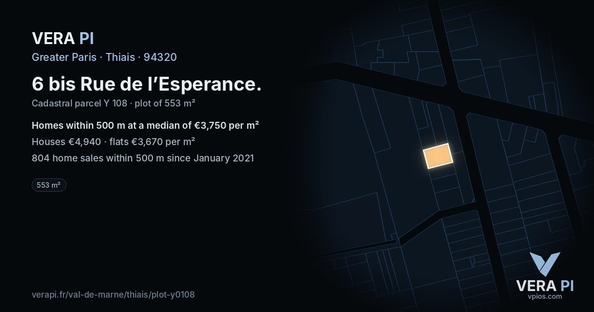 6 bis Rue de l’Esperance, Thiais at night – the plot lit, the parcels around coloured by the prices near them