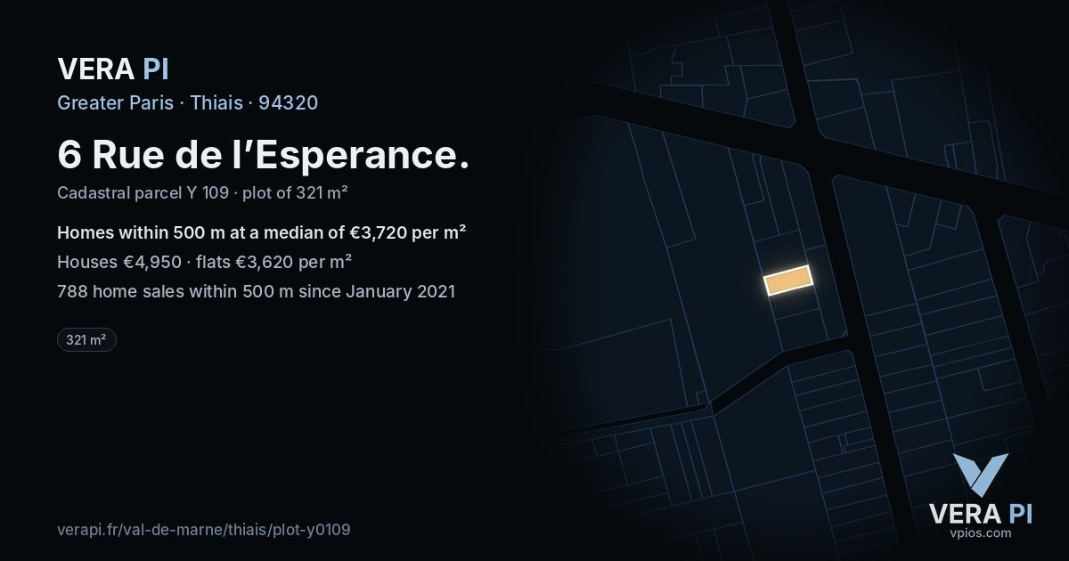 6 Rue de l’Esperance, Thiais at night – the plot lit, the parcels around coloured by the prices near them
