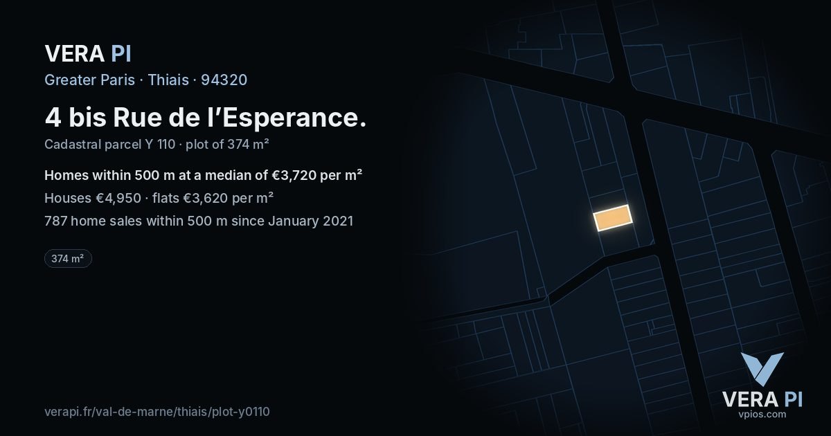 4 bis Rue de l’Esperance, Thiais at night – the plot lit, the parcels around coloured by the prices near them