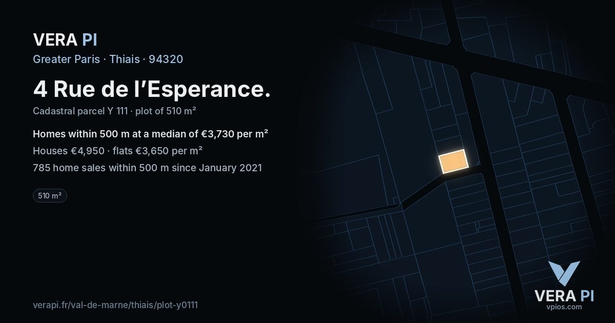 4 Rue de l’Esperance, Thiais at night – the plot lit, the parcels around coloured by the prices near them