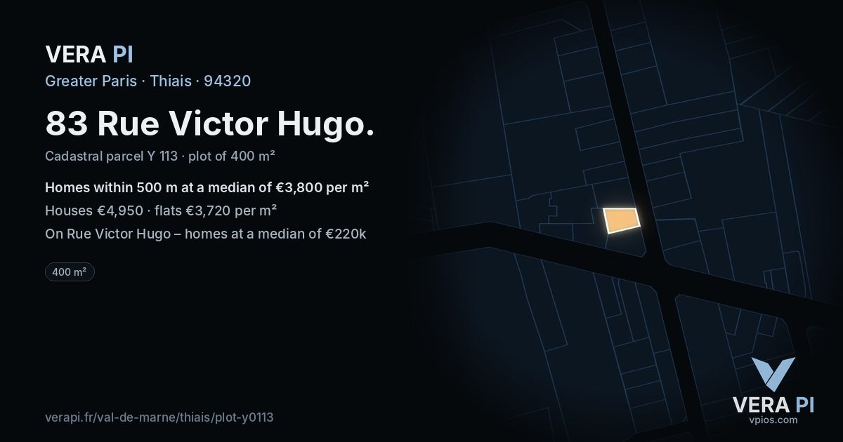 83 Rue Victor Hugo, Thiais at night – the plot lit, the parcels around coloured by the prices near them