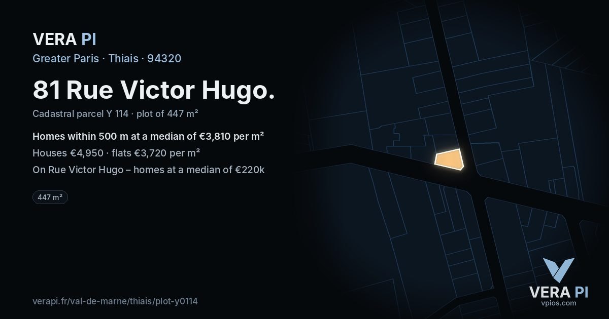 81 Rue Victor Hugo, Thiais at night – the plot lit, the parcels around coloured by the prices near them