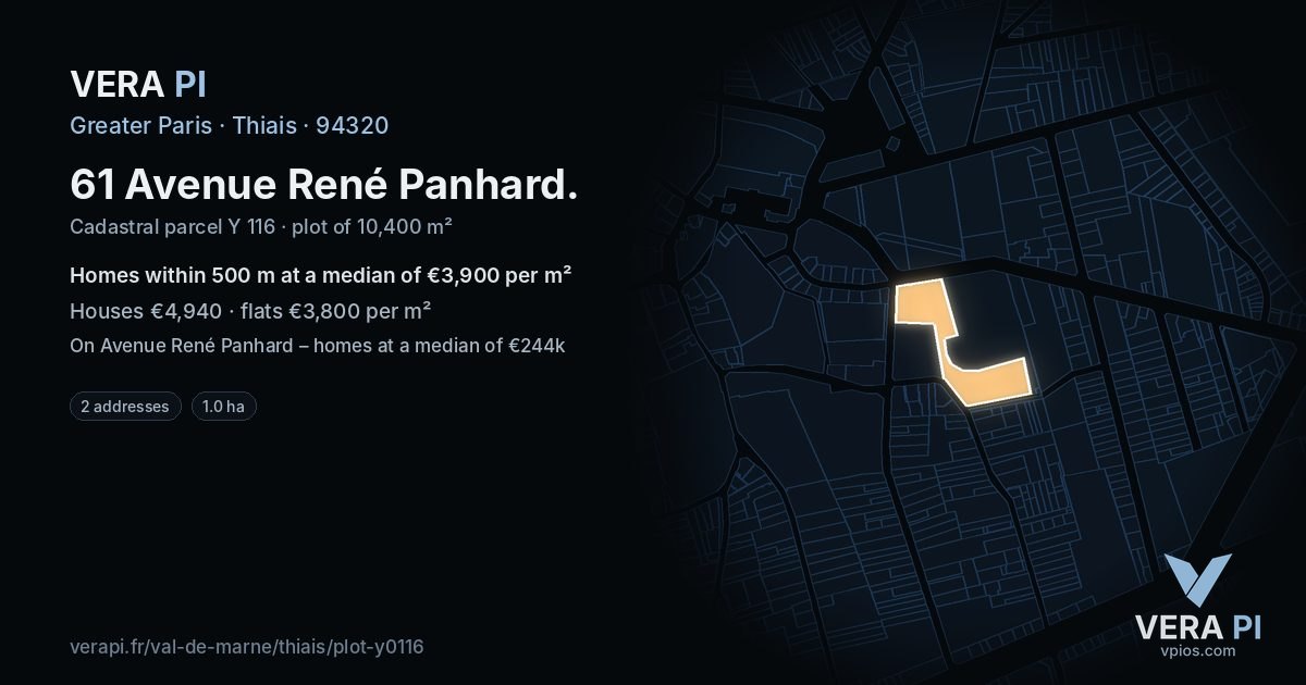 61 Avenue René Panhard, Thiais at night – the plot lit, the parcels around coloured by the prices near them