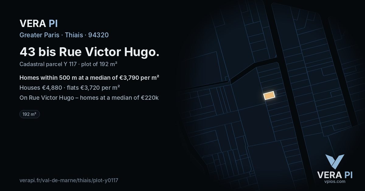 43 bis Rue Victor Hugo, Thiais at night – the plot lit, the parcels around coloured by the prices near them