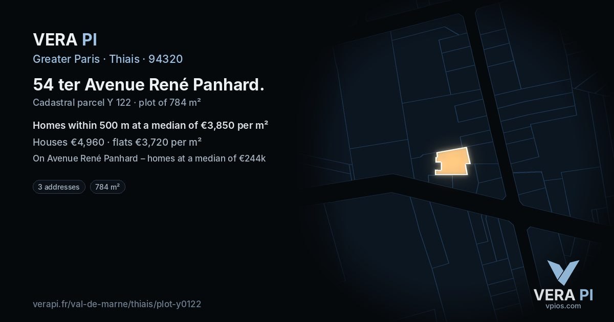 54 ter Avenue René Panhard, Thiais at night – the plot lit, the parcels around coloured by the prices near them