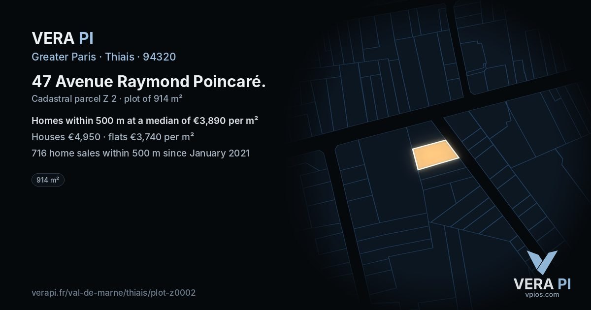 47 Avenue Raymond Poincaré, Thiais at night – the plot lit, the parcels around coloured by the prices near them
