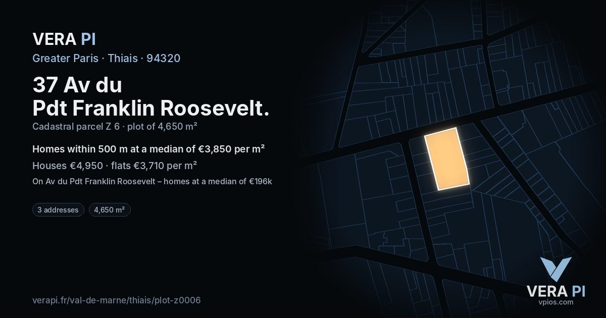 37 Av du Pdt Franklin Roosevelt, Thiais at night – the plot lit, the parcels around coloured by the prices near them