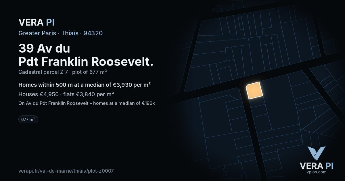 39 Av du Pdt Franklin Roosevelt, Thiais at night – the plot lit, the parcels around coloured by the prices near them