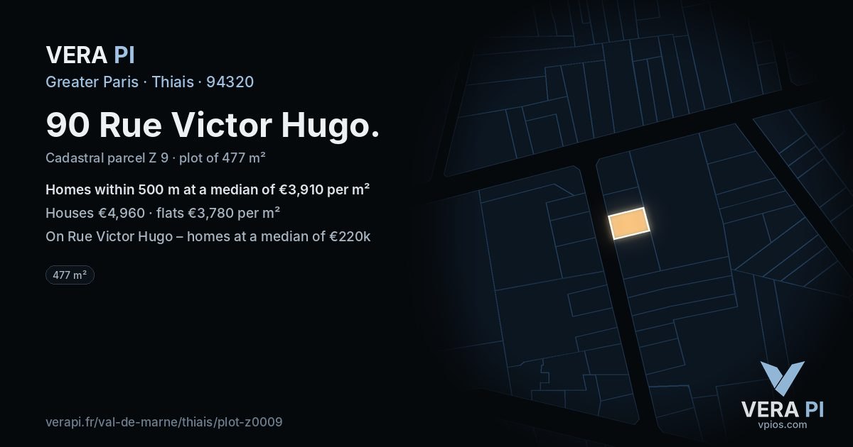 90 Rue Victor Hugo, Thiais at night – the plot lit, the parcels around coloured by the prices near them