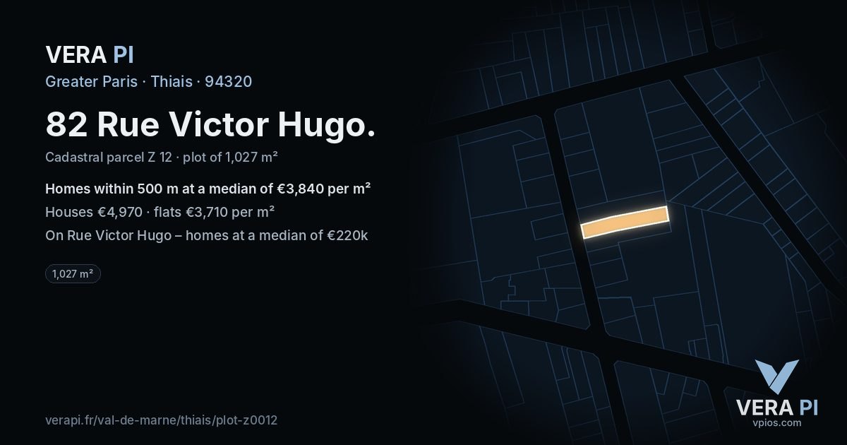 82 Rue Victor Hugo, Thiais at night – the plot lit, the parcels around coloured by the prices near them