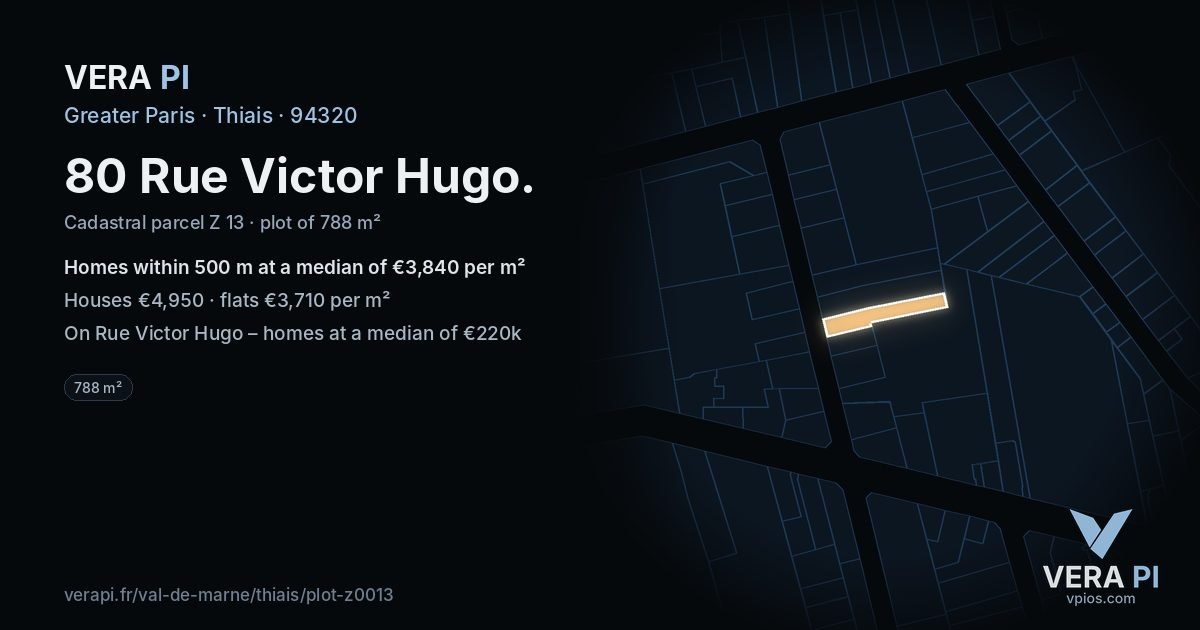 80 Rue Victor Hugo, Thiais at night – the plot lit, the parcels around coloured by the prices near them