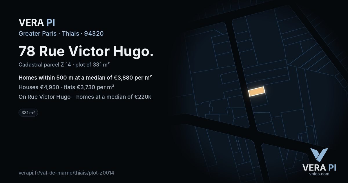 78 Rue Victor Hugo, Thiais at night – the plot lit, the parcels around coloured by the prices near them
