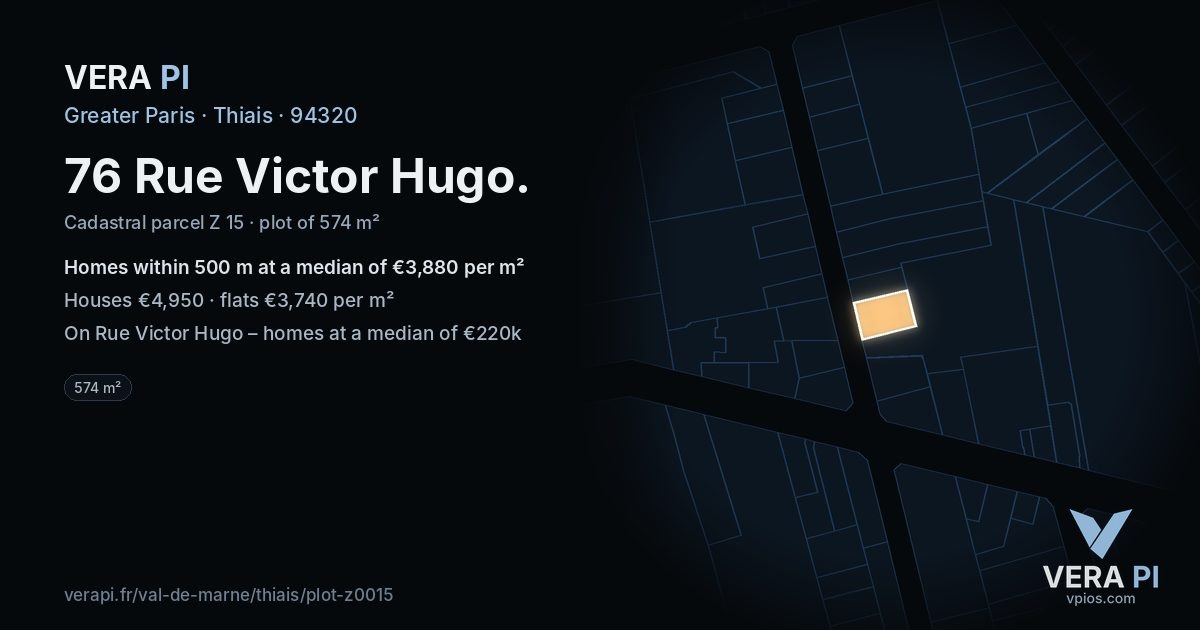 76 Rue Victor Hugo, Thiais at night – the plot lit, the parcels around coloured by the prices near them