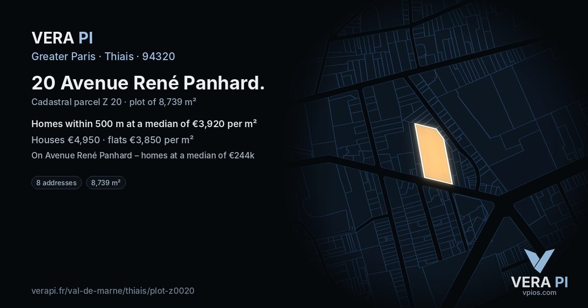 20 Avenue René Panhard, Thiais at night – the plot lit, the parcels around coloured by the prices near them