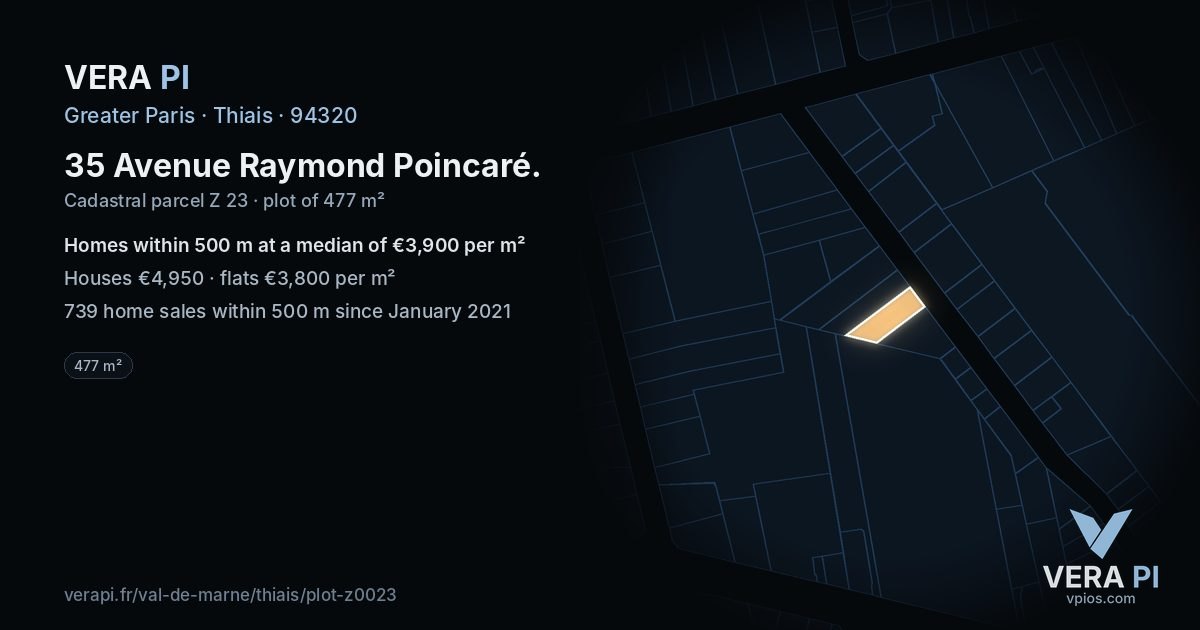 35 Avenue Raymond Poincaré, Thiais at night – the plot lit, the parcels around coloured by the prices near them