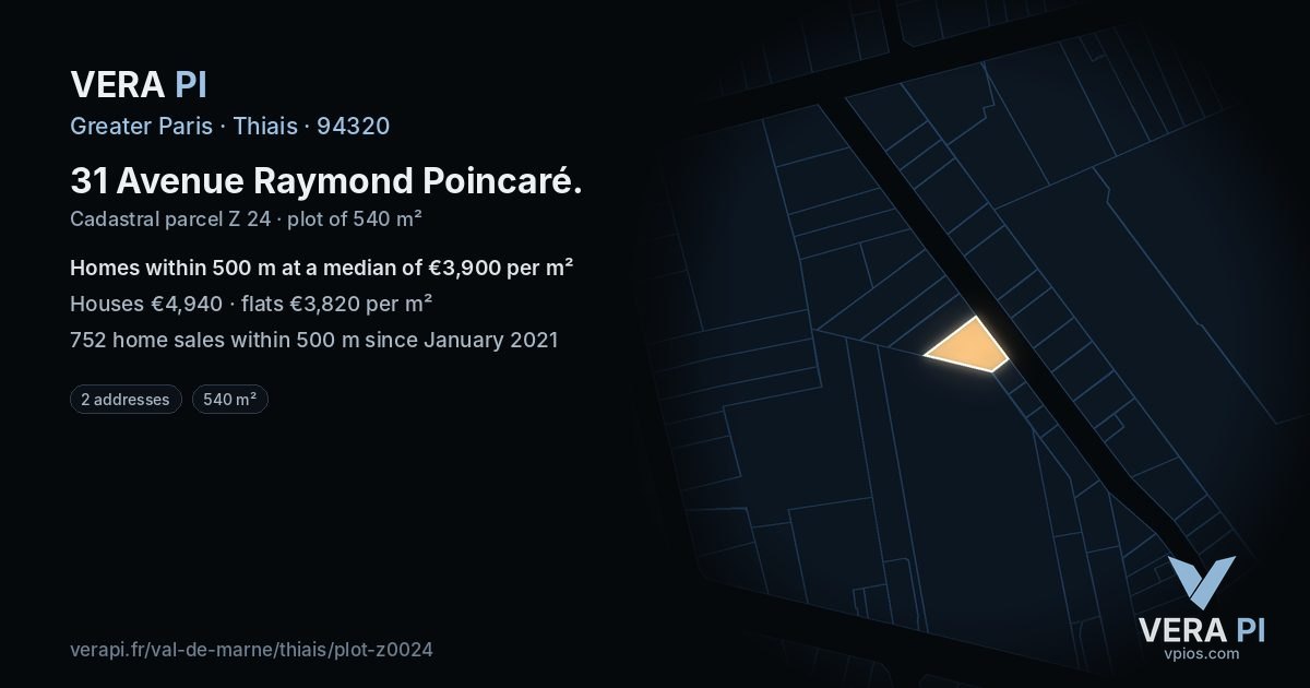 31 Avenue Raymond Poincaré, Thiais at night – the plot lit, the parcels around coloured by the prices near them