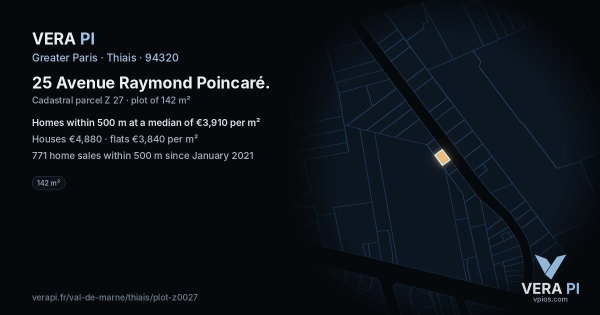 25 Avenue Raymond Poincaré, Thiais at night – the plot lit, the parcels around coloured by the prices near them