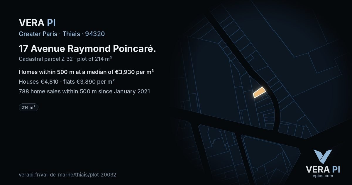 17 Avenue Raymond Poincaré, Thiais at night – the plot lit, the parcels around coloured by the prices near them