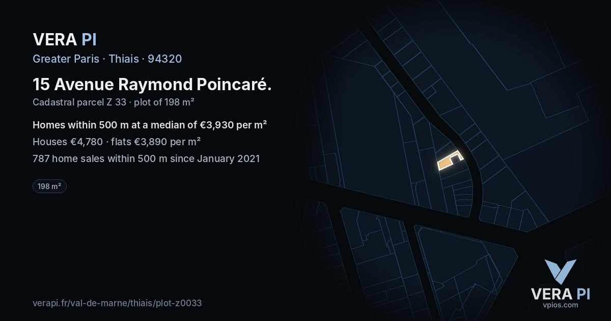 15 Avenue Raymond Poincaré, Thiais at night – the plot lit, the parcels around coloured by the prices near them
