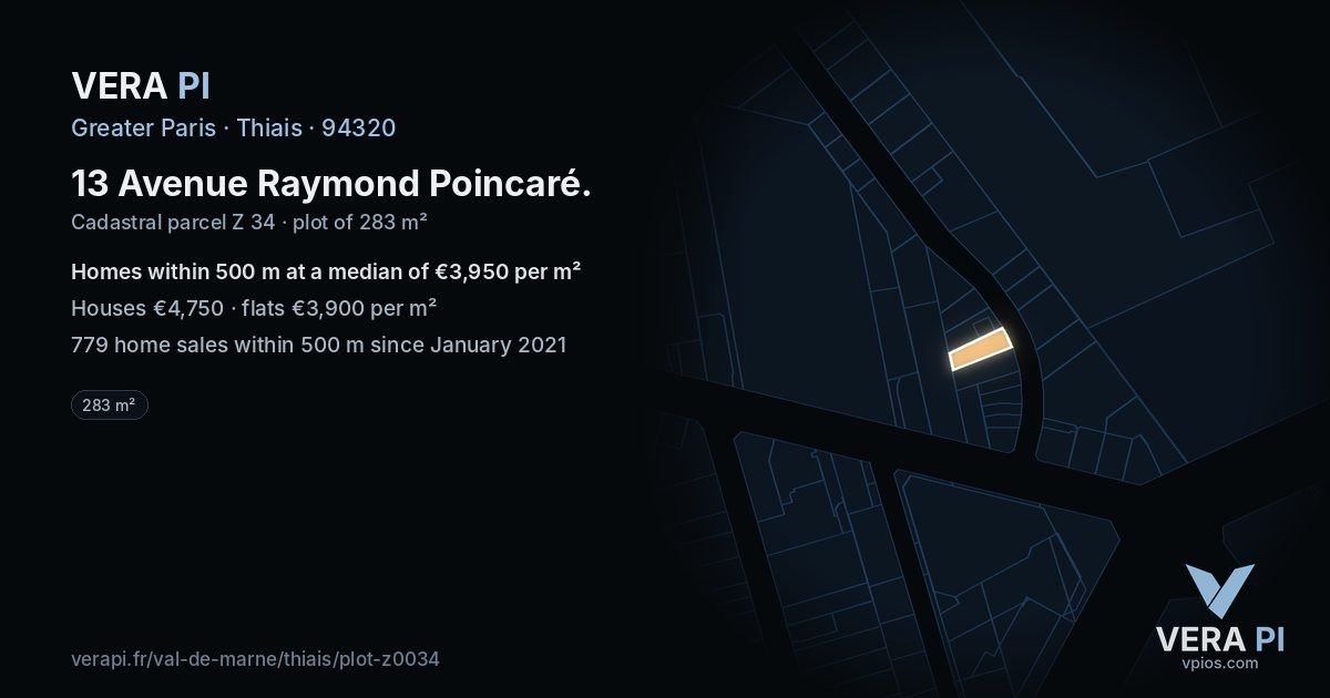 13 Avenue Raymond Poincaré, Thiais at night – the plot lit, the parcels around coloured by the prices near them